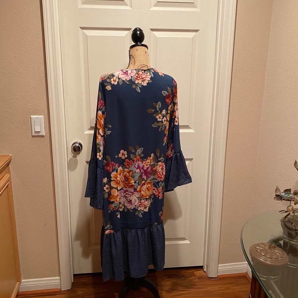 Dark teal  floral print kimono - Picture 7 of 7